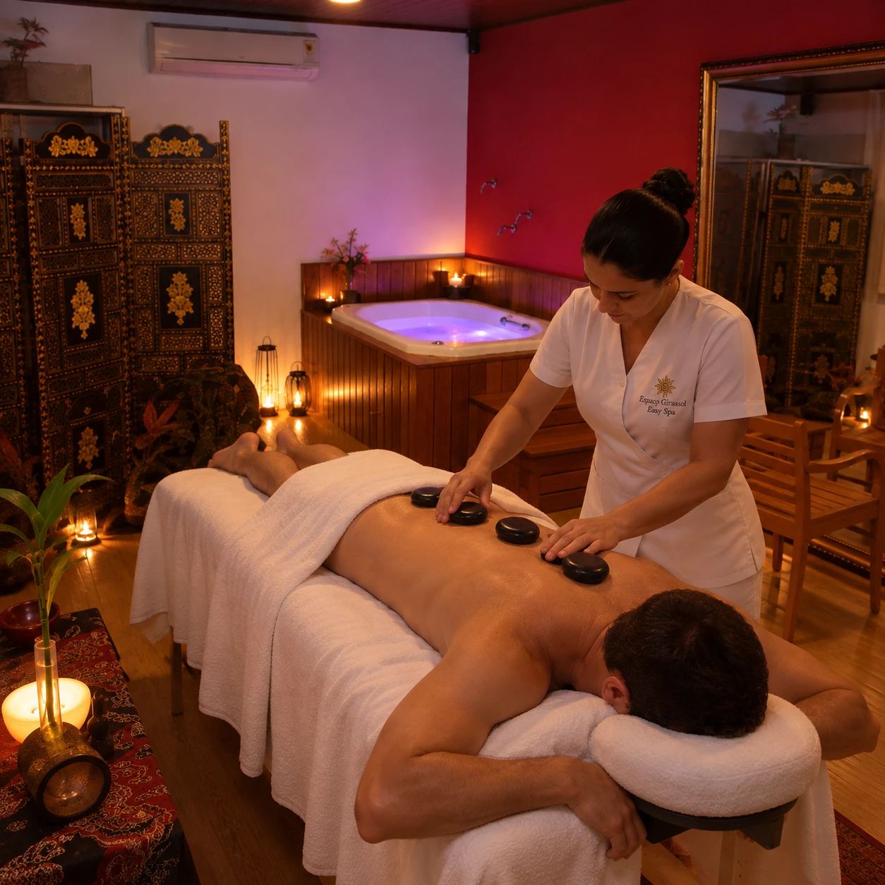 Massagem Relaxante + Pés e Pernas com Cortesia de Pedras Quentes – 1h40 min